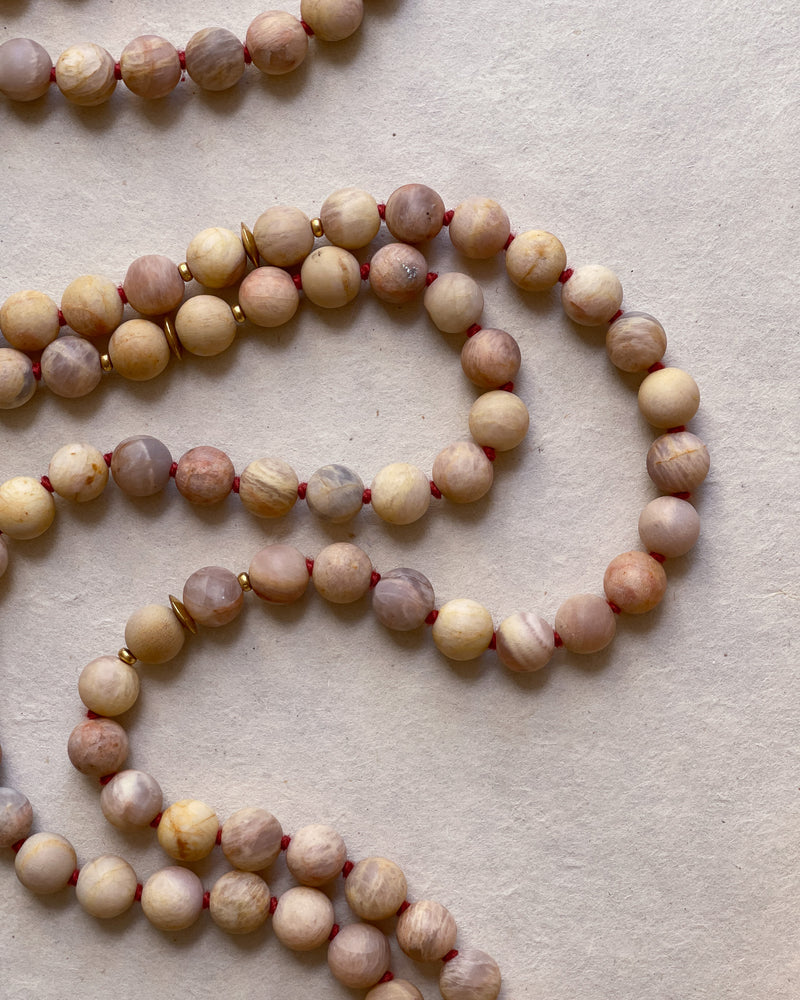 PURE POSITIVITY : yellow sunstone + pink carved opal mala