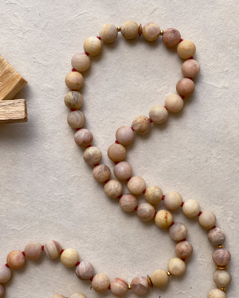 PURE POSITIVITY : yellow sunstone + pink carved opal mala