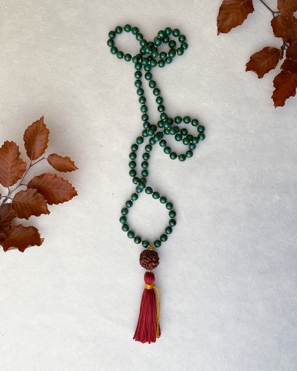 COURAGEOUS : malachite + rudraksha mala