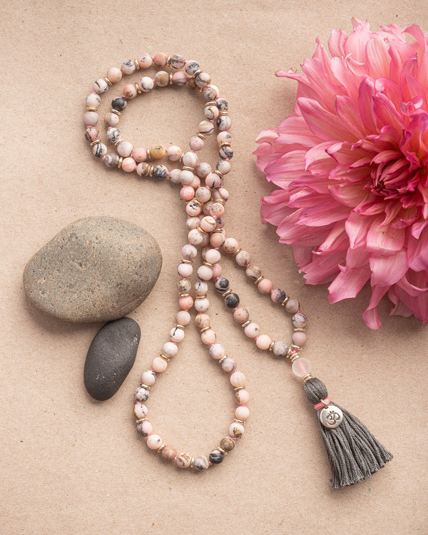 COMPASSIONATE LIVING : pink opal + quartz mala