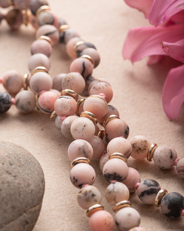 COMPASSIONATE LIVING : pink opal + quartz mala