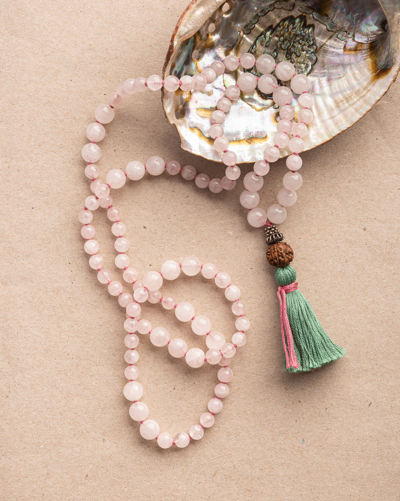 DEEP LOVE : rose quartz + rudraksha mala