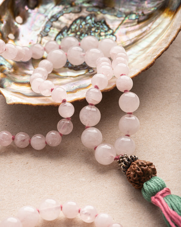 DEEP LOVE : rose quartz + rudraksha mala