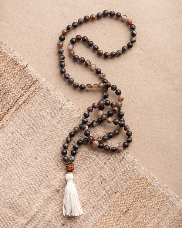 CHANGE : dark brown banded onyx + rudraksha mala