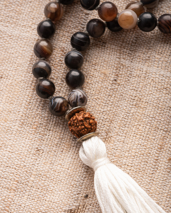 CHANGE : dark brown banded onyx + rudraksha mala